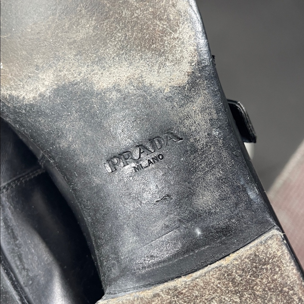 Prada Black Leather Single Monk Strap Oxfords Mens Dress Shoes Leather Size 6 - Picture 7 of 10